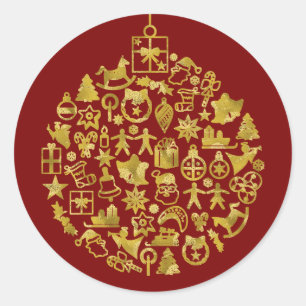 Xmas - Tree- Ball with Christmas Icons 2 Classic Round Sticker
