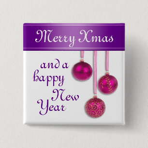 Xmas Tree Baubles pink + your ideas 15 Cm Square Badge