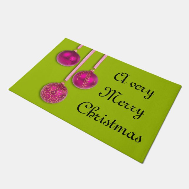 Xmas Tree Baubles pink + your ideas Doormat (Angled)