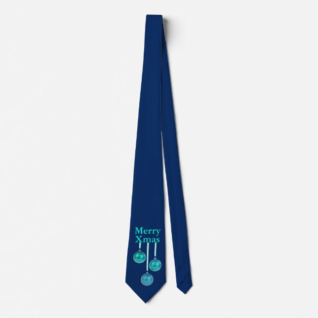 Xmas Tree Baubles turquoise blue + your ideas Tie (Front)