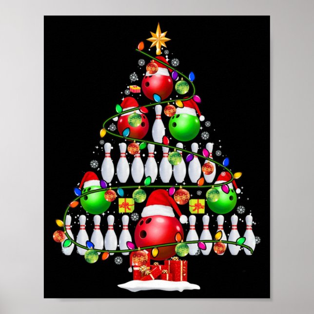 Xmas Tree Bowling Xmas Lights Santa Bowling Ball P Poster (Front)