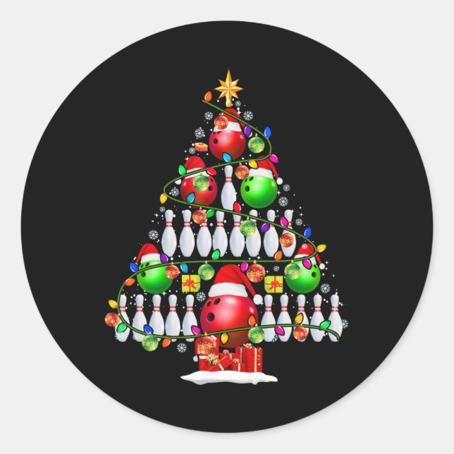 Xmas Tree Bowling Xmas Lights Santa Bowling Ll Pla Classic Round Sticker (Front)