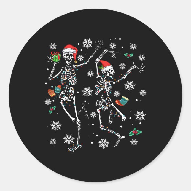 Xmas Tree Christmas Lights Christmas Skeleton Danc Classic Round Sticker (Front)