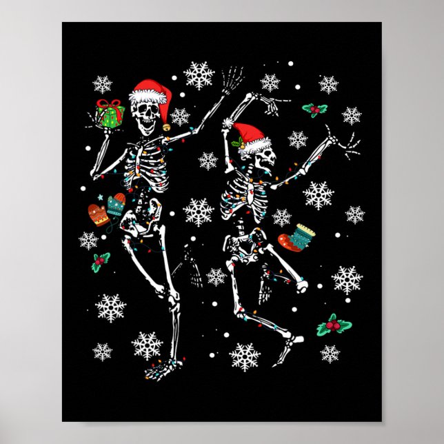 Xmas Tree Christmas Lights Christmas Skeleton Danc Poster (Front)