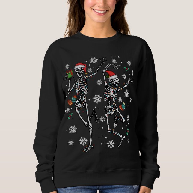 Xmas Tree Christmas Lights Christmas Skeleton Danc Sweatshirt (Front)