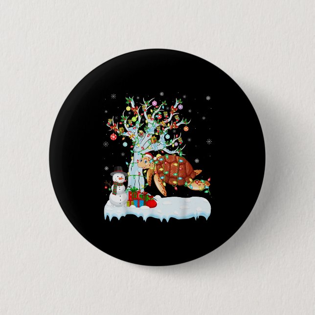 Xmas Tree Decoration Lighting Sea Turtle Christmas 6 Cm Round Badge (Front)