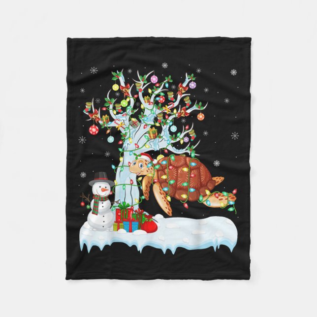 Xmas Tree Decoration Lighting Sea Turtle Christmas Fleece Blanket (Front)