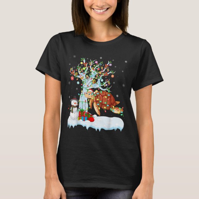Xmas Tree Decoration Lighting Sea Turtle Christmas T-Shirt (Front)