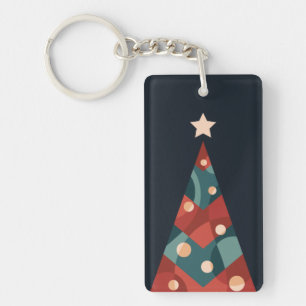 Xmas tree design, red blue abstract retro key ring