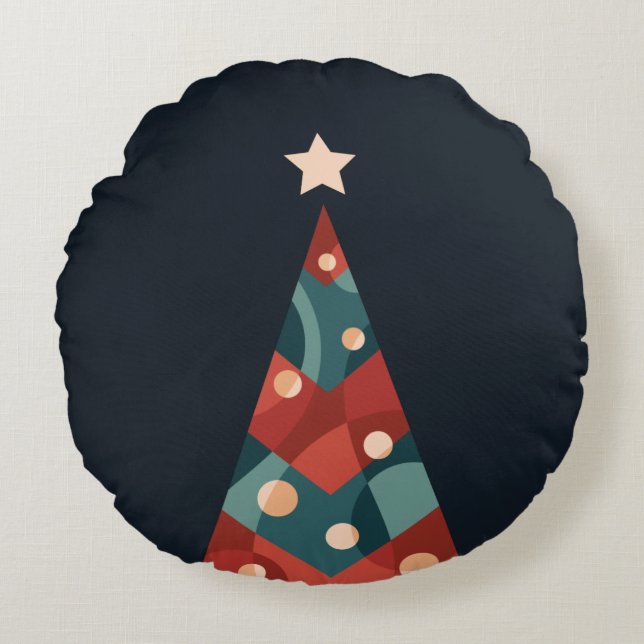 Xmas tree design, red blue abstract retro round cushion (Front)