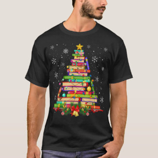Xmas Tree Library Christmas Lights Tree Book Lover T-Shirt