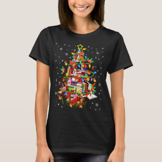 Xmas Tree Library Xmas Lights Tree Book Lover Libr T-Shirt