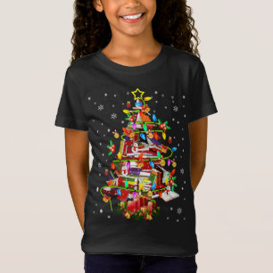 Xmas Tree Library Xmas Lights Tree Book Lover Libr T-Shirt