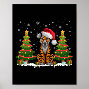 Xmas Tree Light African Wild Dog Santa Hat Christm Poster