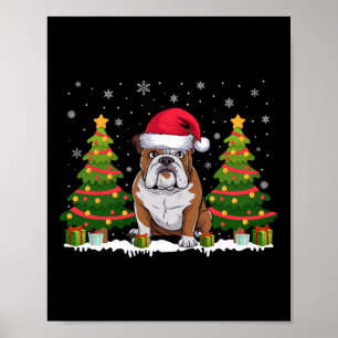 Xmas Tree Light American Bulldog Santa Hat Christm Poster