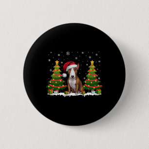 Xmas Tree Light Bull Terrier Dog Santa Hat Christm 6 Cm Round Badge