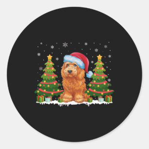 Xmas Tree Light Goldendoodle Dog Santa Hat Christm Classic Round Sticker