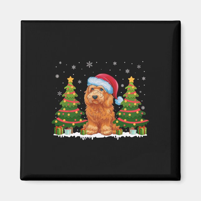 Xmas Tree Light Goldendoodle Dog Santa Hat Christm Magnet (Front)