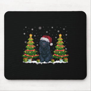Xmas Tree Light Newfoundland Dog Santa Hat Christm Mouse Pad