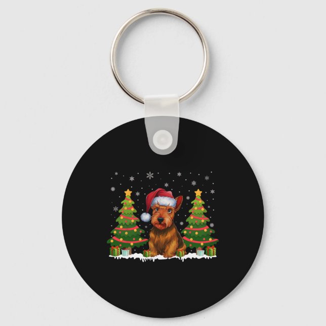 Xmas Tree Light Scottish Terrier Dog Santa Christm Key Ring (Front)
