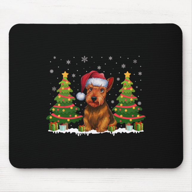 Xmas Tree Light Scottish Terrier Dog Santa Christm Mouse Pad (Front)