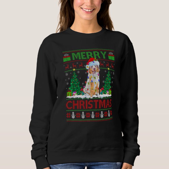 Xmas Tree Light Ugly Santa Australian Shepherd Dog Sweatshirt (Front)