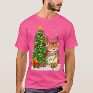 Xmas Tree Lighting Reindeer Hat Gerbil Christmas T-Shirt