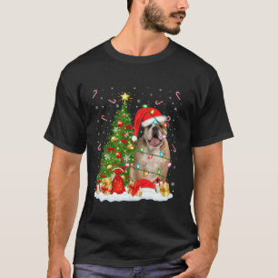 Xmas Tree Lighting Santa English Bulldog Christmas T-Shirt