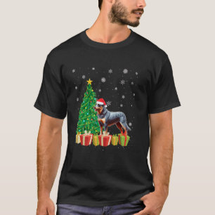 Xmas Tree Lighting Santa Hat Australian Cattle Dog T-Shirt