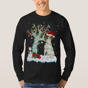 Xmas Tree Lighting Santa Hat Brittany Spaniel Dog  T-Shirt