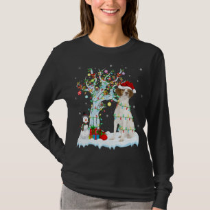 Xmas Tree Lighting Santa Hat Brittany Spaniel Dog  T-Shirt
