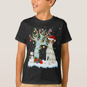 Xmas Tree Lighting Santa Hat Brittany Spaniel Dog  T-Shirt