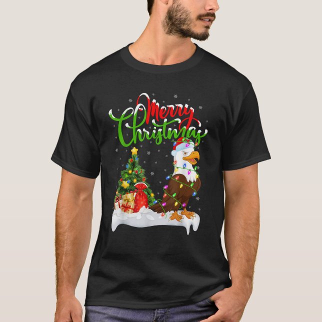Xmas Tree Lighting Santa Hat Eagle Bird Christmas  T-Shirt (Front)