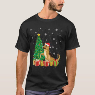 Xmas Tree Lighting Santa Hat German Shepherd Dog C T-Shirt