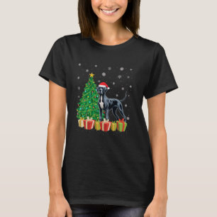 Xmas Tree Lighting Santa Hat Great Dane Dog Christ T-Shirt