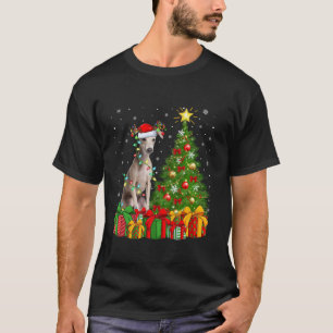 Xmas Tree Lighting Santa Hat Italian Greyhound Dog T-Shirt