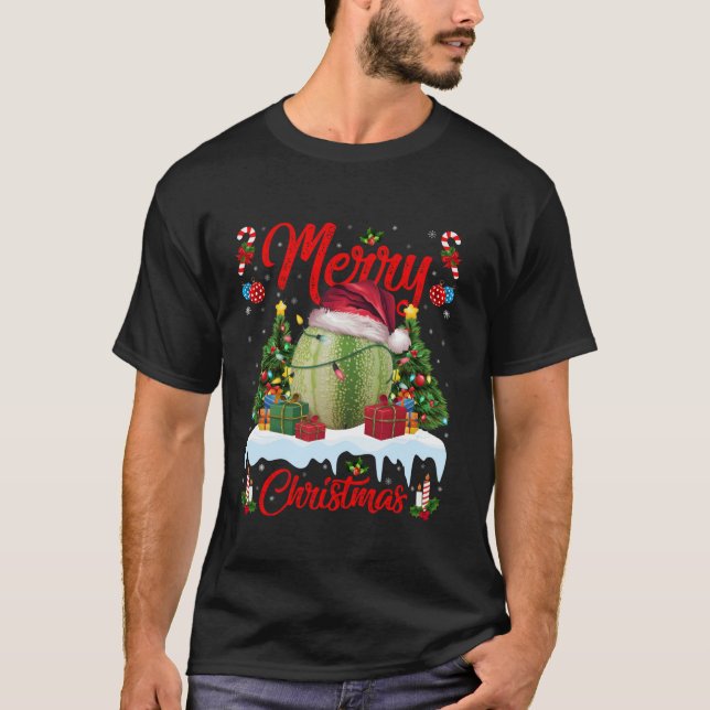Xmas Tree Lighting Santa Hat Melon Christmas T Shi T-Shirt (Front)