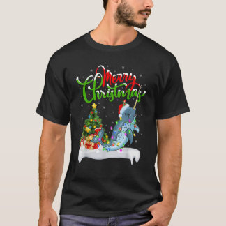 Xmas Tree Lighting Santa Hat Narwhal Christmas  T-Shirt