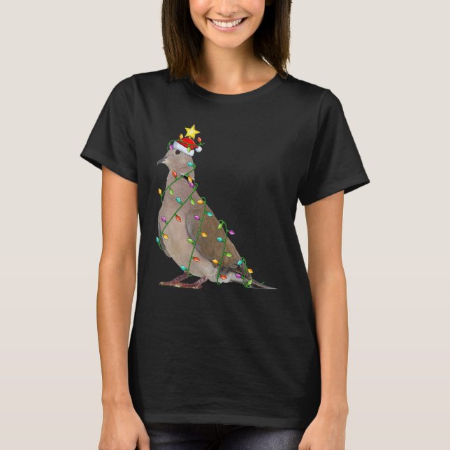 Xmas Tree Lighting Santa Mourning Dove Bird Christ T-Shirt (Front)