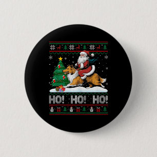 Xmas Tree Lighting Santa Riding Collie Dog Christm 6 Cm Round Badge
