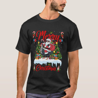 Xmas Tree Lighting Santa Riding Guinea Fowl Bird C T-Shirt