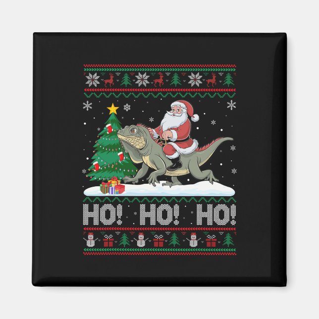 Xmas Tree Lighting Santa Riding Iguana Christmas  Magnet (Front)