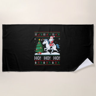 Xmas Tree Lighting Santa Riding Unicorn Christmas Beach Towel