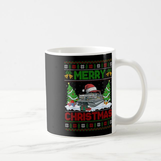 Xmas Tree Lighting Ugly Santa Hat Pontoon Boat Chr Coffee Mug (Right)