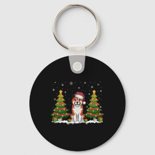 Xmas Tree Lights Akita Dog Santa Hat Christmas Swe Key Ring