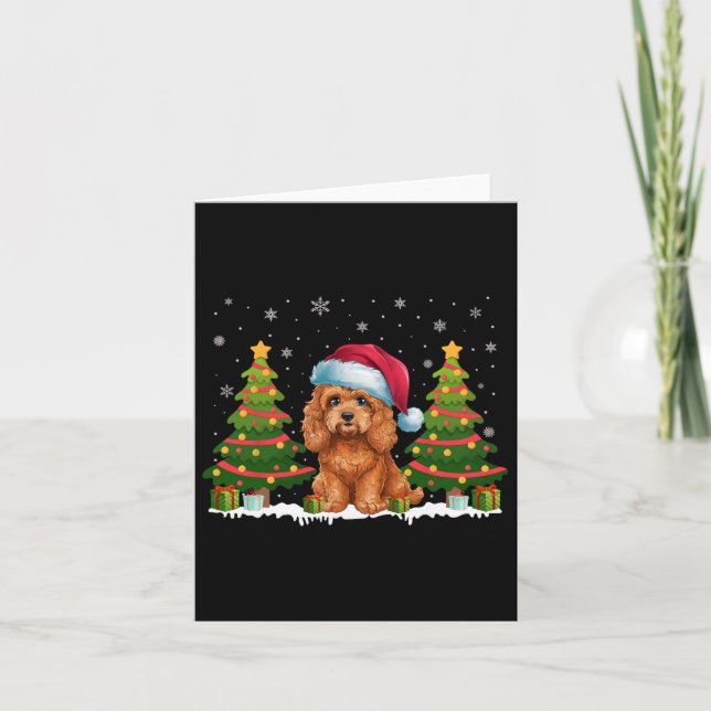 Xmas Tree Lights Apoo Dog Santa Hat Christmas Swea Card (Front)