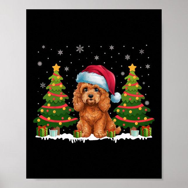 Xmas Tree Lights Apoo Dog Santa Hat Christmas Swea Poster (Front)