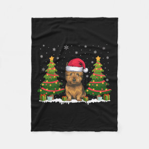 Xmas Tree Lights Cairn Terrier Dog Santa Christmas Fleece Blanket