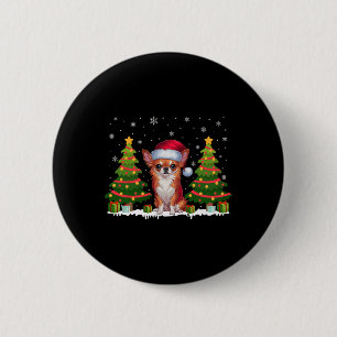 Xmas Tree Lights Chihuahua Dog Santa Hat Christmas 6 Cm Round Badge