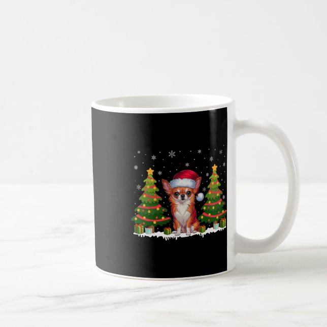 Xmas Tree Lights Chihuahua Dog Santa Hat Christmas Coffee Mug (Right)